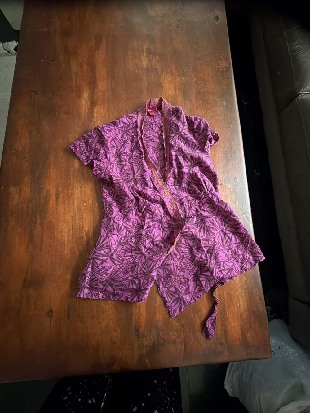 Monsoon Purple Floral Silk Crinkle Wrap Blouse Size UK 8